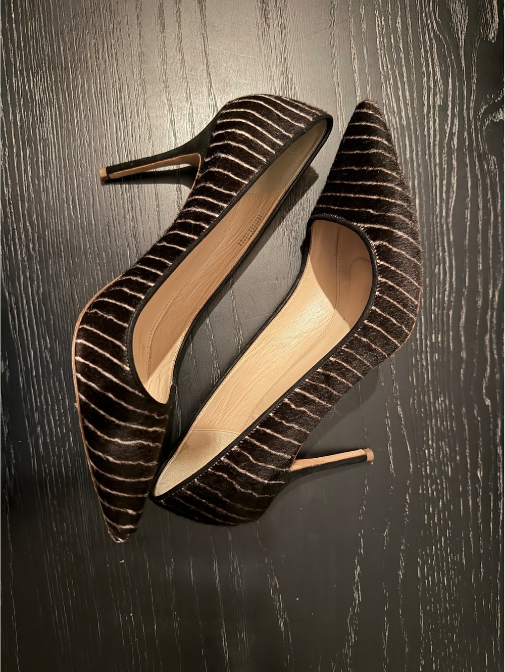 J.Crew Women's Black and White Striped Genuine Leather Pointed Toe Pumps Size 10